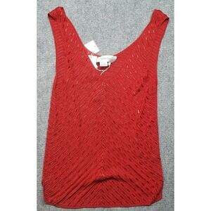 Vera Cristina Tank Top Womens L Red Solid Rayon Sleeveless V-Neck Pullover New